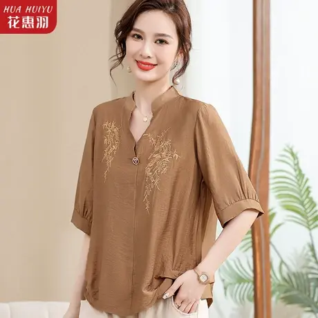 中年妈妈夏装气质显瘦遮肚上衣中老年人女装春夏时尚棉麻宽松衬衫商品大图