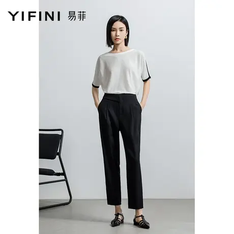Yifini/易菲高腰显瘦直筒小脚九分裤女2023春秋新款休闲通勤经典商品大图