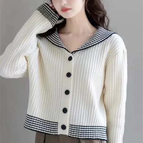 2023春季新款海军领毛衣开衫外套女春秋款女装洋气短款上衣针织衫图片