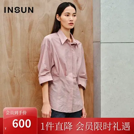 恩裳2023秋季新款时尚打褶收腰设计力量感廓形棉质衬衫女图片