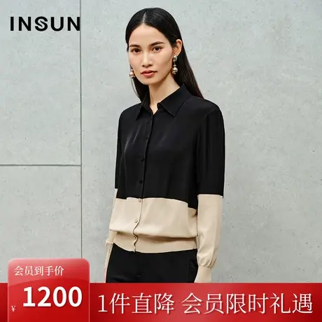 恩裳2023秋季新款新颖真丝双乔拼接舒适毛织上衣拼色上衣商品大图