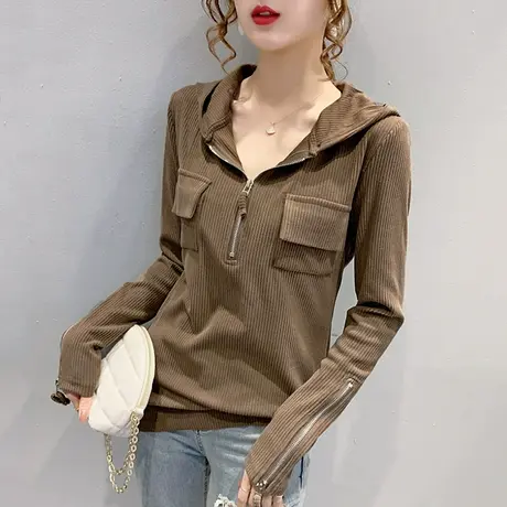 卫衣女秋冬修身连帽外套2023年新款女士帽衫韩版拉链长袖上衣显瘦图片