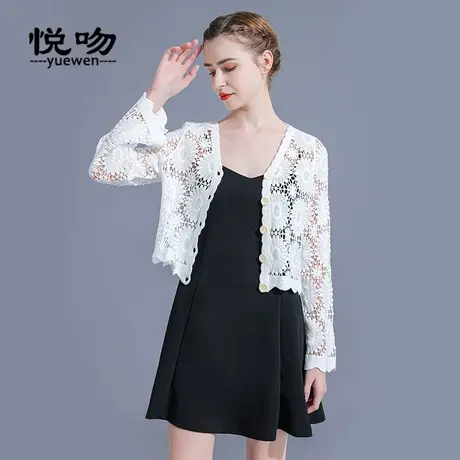 棉质钩花镂空小香风短外套女上衣小披肩夏百搭短款开衫外搭空调衫商品大图