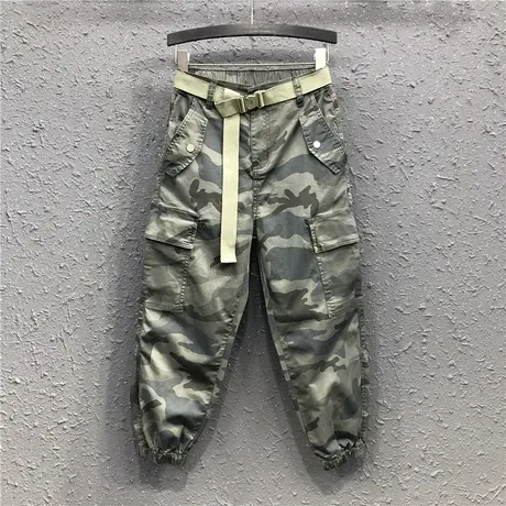 春夏新款个性迷彩牛仔工装束脚裤宽松显瘦薄款九分休闲哈伦裤女潮商品大图