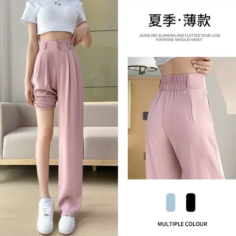 粉色西装裤女春秋季新款高腰拖地垂感窄版阔腿裤宽松直筒休闲裤子图片