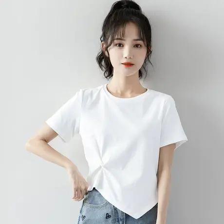 夏季女装白色短袖t恤女夏2023年新款chic港味小个子网红短款上衣商品大图
