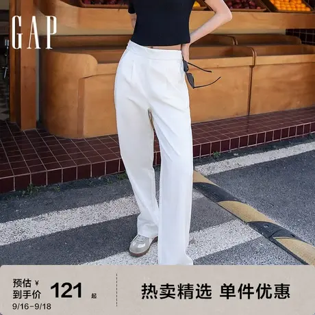 Gap女装夏季2023新款通勤宽松高腰阔腿西装裤598623松紧腰休闲裤图片