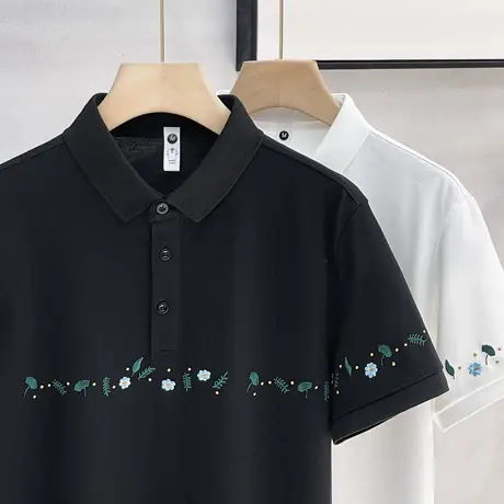 polo衫男士夏季短袖2023新款冰丝薄款翻领潮牌潮流艺术刺绣体t恤商品大图