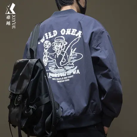 2023秋季美式棒球服男复古潮牌工装夹克男士宽松大码飞行员外套潮商品大图