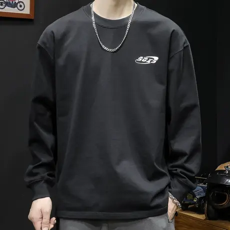 秋季圆领长袖t恤男ins潮牌宽松大码字母2023新款男士打底衫春秋款图片