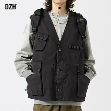 男士纯棉工装马甲外搭秋季背心男款美式坎肩纯棉黑色上衣宽松褂子商品大图