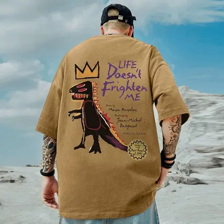 美式重磅复古潮牌高街短袖男日系潮流宽松加肥加大码国潮半袖t恤图片