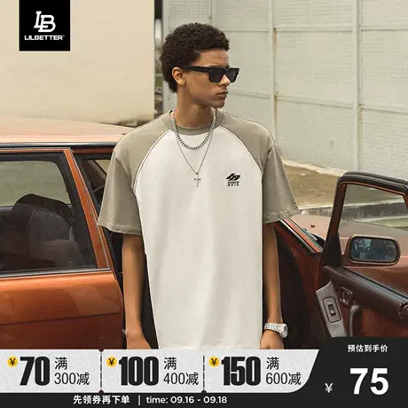 Lilbetter短袖T恤男夏季插肩袖撞色拼接衣服男款五分袖刺绣体恤LB商品大图