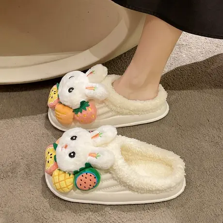 包跟棉拖鞋女冬季2023年新款室内居家加绒加厚底防滑可爱保暖棉鞋商品大图