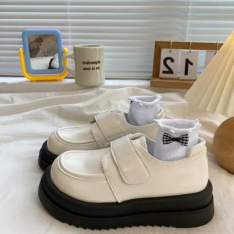 英伦风小皮鞋女春秋季玛丽珍平底单鞋2023新款黑色松糕厚底乐福鞋商品大图