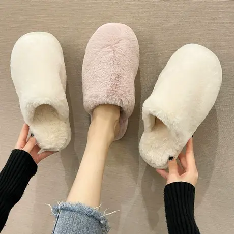 纯色棉拖鞋女士秋冬天室内情侣居家用棉鞋保暖厚底毛绒月子鞋冬季商品大图