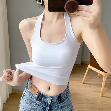 小心机挂脖罩杯小吊带女背心夏季带胸垫ings显瘦韩版内搭上衣新款图片