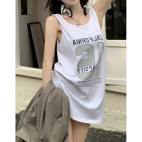 纯棉港风吊带运动坎肩背心无袖t恤女夏季设计感小众外穿挂脖上衣图片