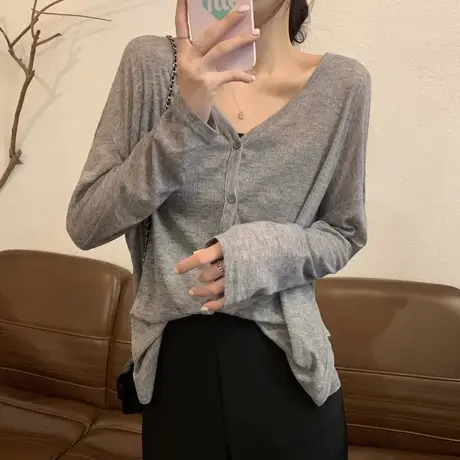 软绵绵防晒开衫女长袖夏季外搭薄款宽松透气上衣微透空调衫图片
