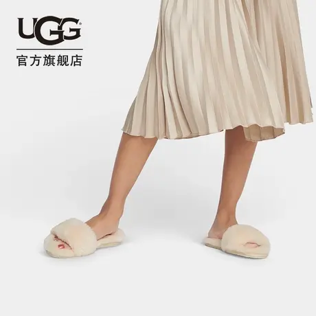 UGG秋季女士舒适纯色茸茸平底露趾休闲一字夹脚拖鞋 1129670图片