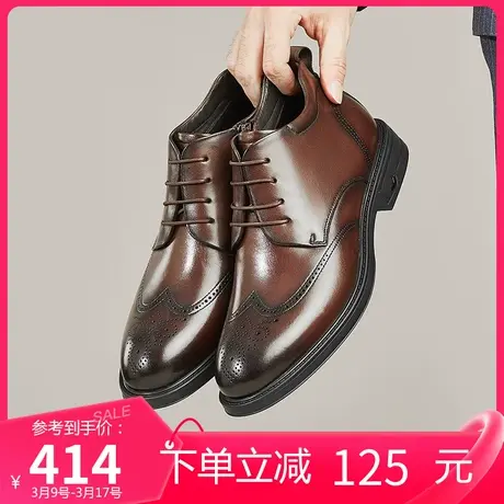 康奈男鞋2023冬季新款加绒保暖高帮棉鞋厚底男士系带商务正装皮鞋商品大图