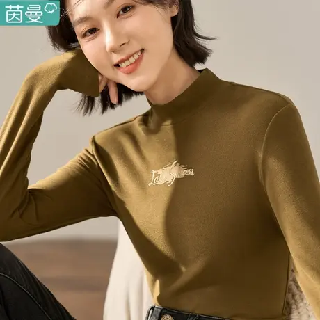 茵曼官方旗舰店德绒半高领打底衫上衣女装2023新款春秋冬长袖T恤图片