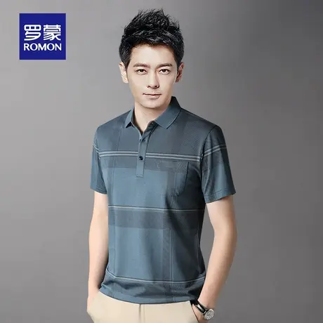 罗蒙男士条纹短袖Polo衫夏季薄款冰丝带翻领商务休闲T恤上衣服潮图片