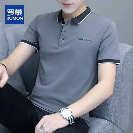 罗蒙夏季短袖t恤男士翻领潮流纯棉POLO衫冰丝工装体恤薄款上衣服商品大图