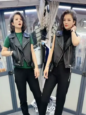 爆款皮马夹外套女2023秋季新款高级感背心坎肩无袖机车服马甲上衣图片