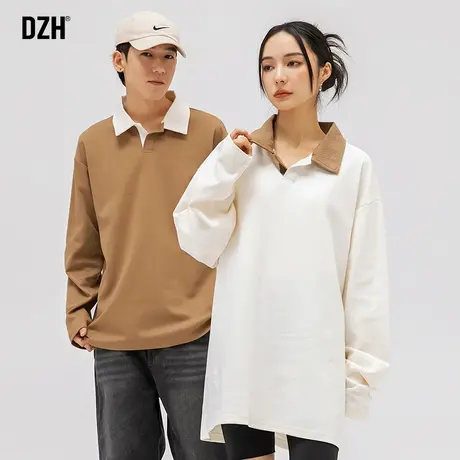 男士撞色翻领polo衫长袖男春秋拉链卫衣oversize潮牌男装上衣春装商品大图