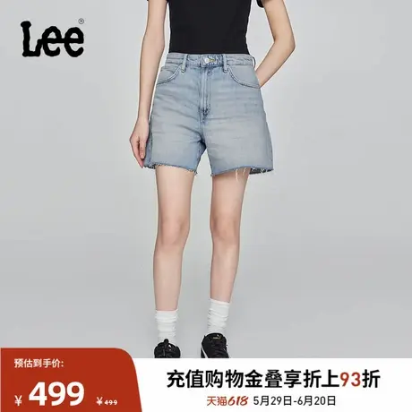 Lee商场同款25春夏新品经典五袋款毛边浅蓝色女A字型牛仔短裤潮流商品大图