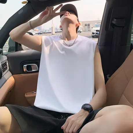 背心男夏季新款宽松大码纯色篮球运动T潮牌休闲美式港风无袖坎肩图片