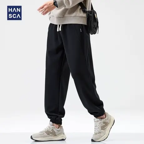 hansca华夫格抽绳休闲卫裤男2024年秋季新款330g重磅束脚运动长裤图片