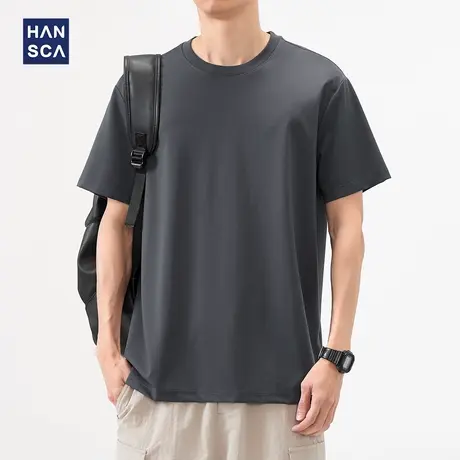 hansca 60支210g丝光柔弹小珠地短袖T恤男装2025夏季纯色宽松上衣商品大图