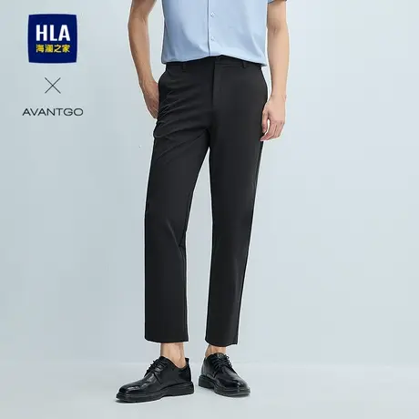 HLA/海澜之家轻商务弹力休闲裤2025春夏季新款黑色简约长裤子男士图片