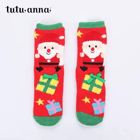tutuanna冬季毛毛袜女冬季卡通圣诞麋鹿珊瑚绒短绒保暖地板袜女袜商品大图