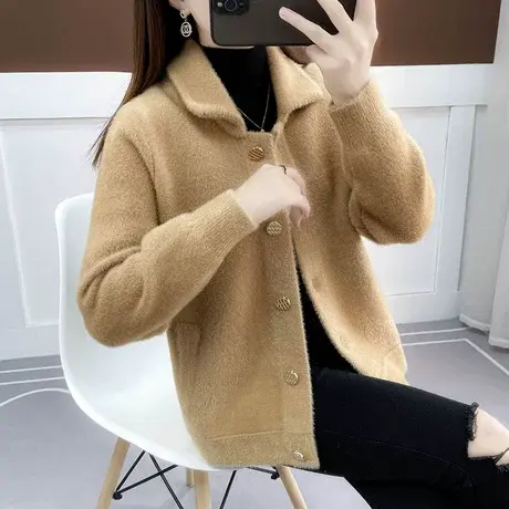 女士小香风水貂绒短外套秋冬季2023年新款秋装针织开衫上衣女加厚图片