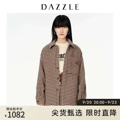 DAZZLE地素奥莱 廓形格纹毛呢外套夹克短大衣女2D4F4423N商品大图