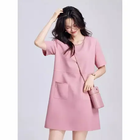 爵莱菲直筒连衣裙女小个子2025新款宽松显瘦小香风短裙子夏大码商品大图