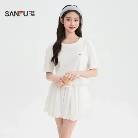 三福连衣裙2025夏季可调节抽绳花苞裙摆宽松裙子女装505858图片