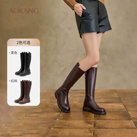 【奶酪】奥康女鞋冬季酷飒长筒时装靴时尚百搭柔软骑士靴商品大图