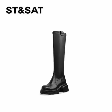 星期六黑色气质款时尚名媛风长筒靴厚底长靴女2025新款厚底骑士靴商品大图