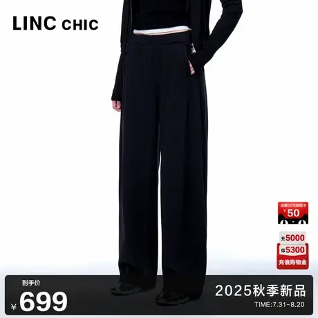 LINC金羽杰2025年秋季新款休闲裤造型感宽腿高腰卫裤女S253KP460Y商品大图