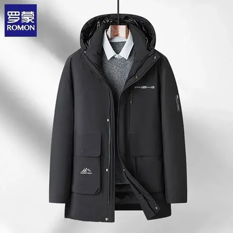 罗蒙鸭绒加厚连帽男士羽绒服冬季商务休闲保暖御寒防风上衣外套商品大图