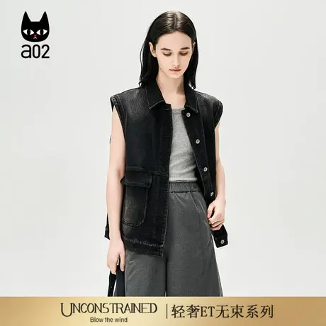 a02【ET自然系列】甜酷风黑色牛仔马甲女2025春季新款无袖外套图片