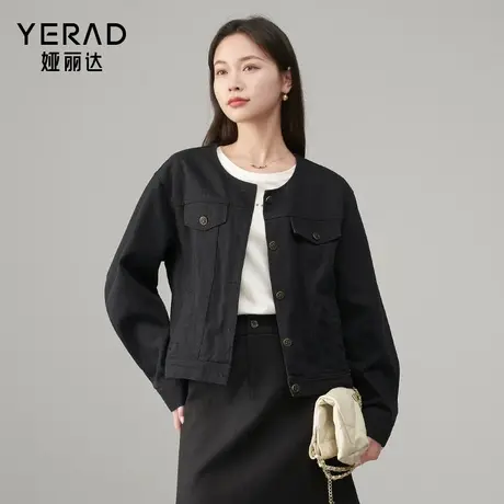 娅丽达休闲复古宽松圆领牛仔外套女2025新款大码女装法式短款上衣图片