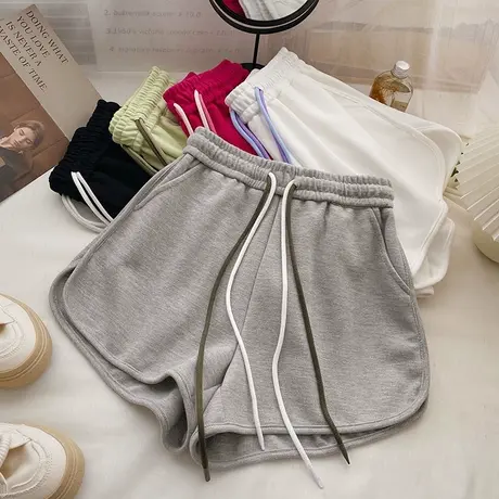 拼色抽绳休闲短裤女装夏季百搭宽松百搭设计感小众高腰阔腿运动裤商品大图