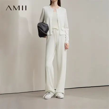 Amii2025秋新款休闲极简通勤风橡筋腰毛织宽松阔腿针织休闲长裤女商品大图