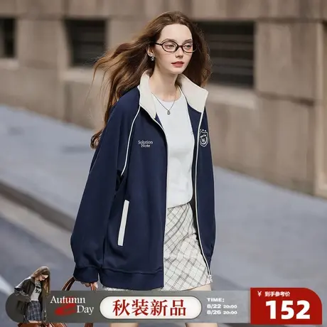8.22/20点 上新唐狮2025年秋季新款外套女立领撞色百搭复古潮宽松商品大图