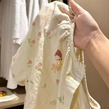 新品！可爱清新小红帽圆领短袖长裤睡衣纯棉双层纱布家居服套装商品大图